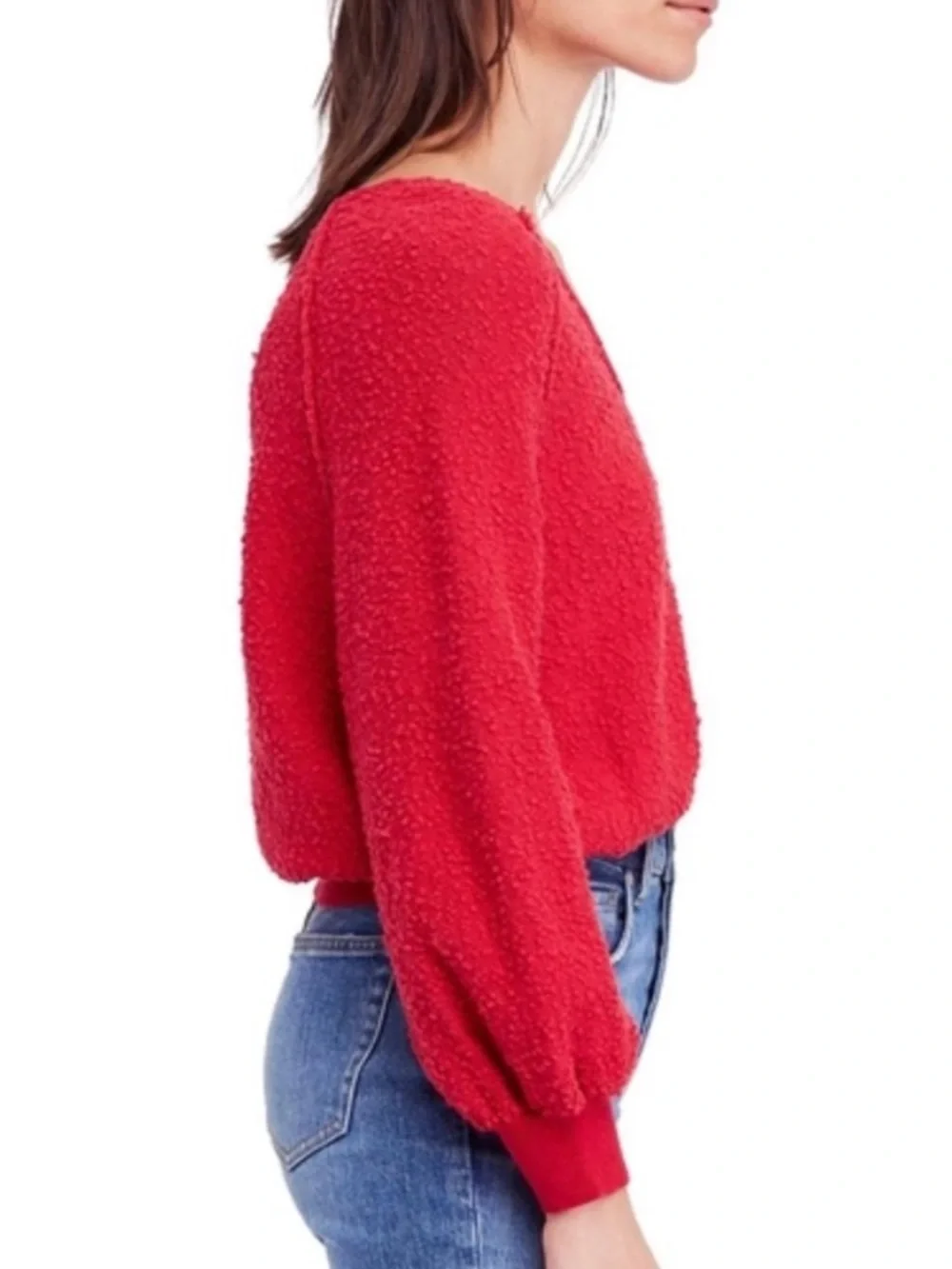 Free People Found My Friend Boucle Pullover Sweater Red Size Large
